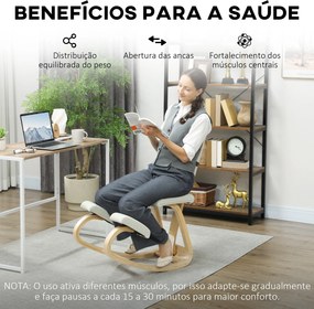 Cadeira Ergonómica de Joelhos com Encosto Almofadas Acolchoadas Estrutura de Madeira para Melhor Postura 51x84x93 cm Creme