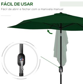 Chapéu de Sol de Jardim 300x200x248 cm Proteção UV50+ Inclinável com Teto de Ventilação e Manivela para Terraço Verde
