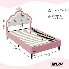 90X200Cm/140X200Cm Pink PU Children'S Bed Frame,With LED and Crown-Sha
