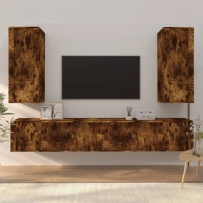 Conjunto móveis de TV 6 pcs madeira processada carvalho fumado