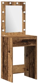 Conjunto de Mesa de Maquiagem 3 Peças MDF Madeira Envelhecida