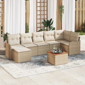 Conjunto de Sofá de Jardim vidaXL 8 Peças com Almofadas Bege em Vime com Poliéster e Acácia