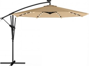 Outsunny Chapéu de Sol Excêntrico com Luzes LED Solares 330x295 cm Chapéu de Sol para Jardim com Base Cruzada Manivela Capa Protetora Caqui | Aosom Portugal