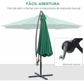 Chapéu de Sol de Jardim Inclinável Chapéu de Sol Excêntrico a Manivela