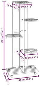 Suporte vasos c/ 5 prateleiras e rodas 44x23x100cm ferro branco