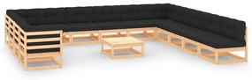 14 pcs conj. lounge jardim c/ almofadões antracite pinho maciço