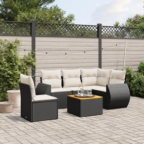 6 pcs conjunto sofás de jardim c/ almofadões vime PE preto