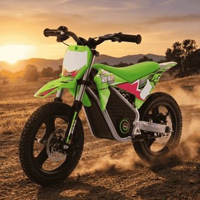 Mini moto elétrica para crianças Minicross electrica 350W 14/14" Warrior MX-E350 Velocidade até 30 km/h Com Limitador Verde