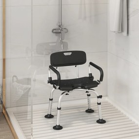 Banco de chuveiro com encosto e apoio de braço, altura ajustável, antiderrapante, cadeira de banho para idosos, deficientes, preto