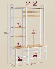 Bengaleiro Hall de entrada com banco para sapatos 40 x 120 x 190 cm cor carvalho dourado branco