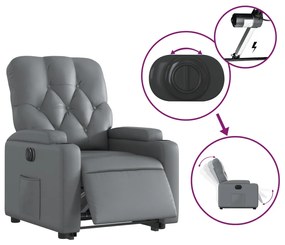 Poltrona reclinável elevatória elétrica couro artif. cinzento