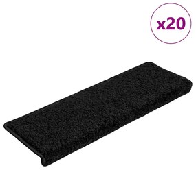 vidaXL Tapetes de escadas 20 pcs 65x21x4 cm preto