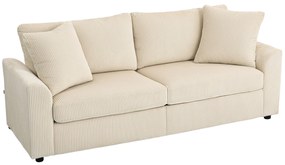 Sofá de 3 Lugares Moderno 212x80x88 cm Sofá Sala de Estar Estofado com 2 Almofadas Apoio de Braços e Estrutura de Aço Creme
