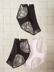 Lote de 3 cuecas de gravidez em renda de algodão biológico rosa-pálido