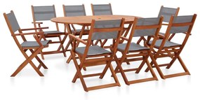 vidaXL 9 pcs conj. jantar exterior eucalipto maciço/textilene cinzento