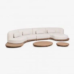 Conjunto De Jardim Com Sofá Modular Chaise Longue Direito De 4 Peças E 2 Mesas De Centro Em Madeira De Acácia Gerard Marrom Acácia Claro - Sklum