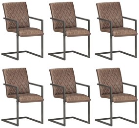vidaXL Cadeiras de jantar cantilever 6 pcs couro genuíno castanho
