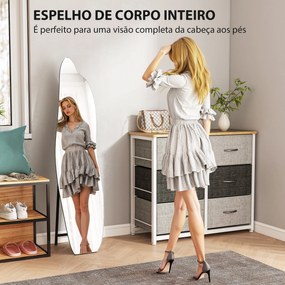 Espelho de Pé 160x40 cm sem Moldura Espelho de Corpo Inteiro Forma Irregular com Suporte Metálico Preto
