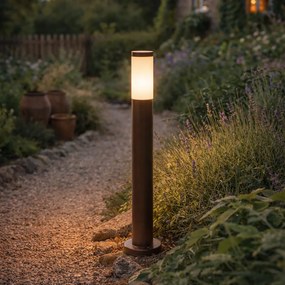 Poste de iluminação exterior castanho ferrugem com opala 80 cm IP44 - Rox