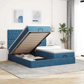 Estrutura cama otomana colchões 180x200 cm veludo azul escuro