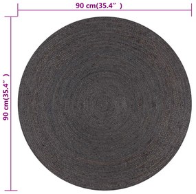 Tapete artesanal em juta redondo 90 cm cinzento escuro