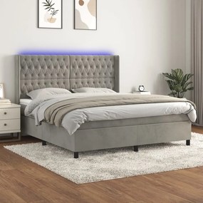 vidaXL Cama box spring c/ colchão/LED 180x200 cm veludo cinzento-claro