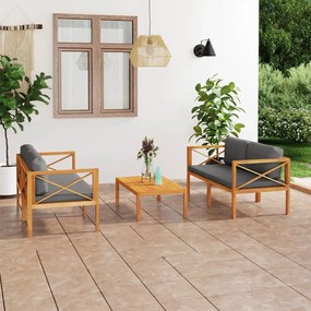vidaXL 3 pcs conjunto lounge jardim c/ almofadões madeira teca maciça