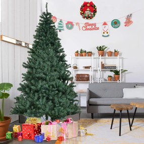 Árvore de Natal artificial em PVC de 210 cm com corrente de luz LED Suporte de metal dobrável Decoração de casa Decoração de festa Verde