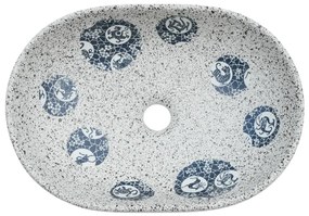 Lavatório de bancada oval 47x33x13 cm cerâmica cinza e azul