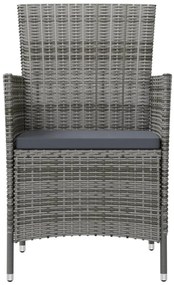 Conjunto jantar p/ exterior com almofadões 3 pcs vime cinzento