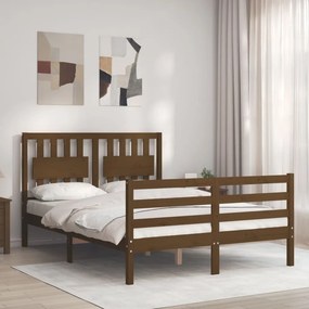Estrutura de cama dupla pequena 4FT madeira maciça castanho-mel