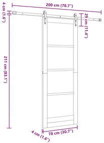 Porta Deslizante vidaXL com Conjunto de Ferragens Branca 78x211 cm Mad