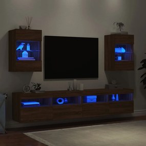 Móveis de parede para TV com luzes LED 2 pcs carvalho castanho