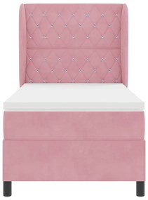 Cama com Estrado e Colchão Rosa 90 x 190 cm em Veludo