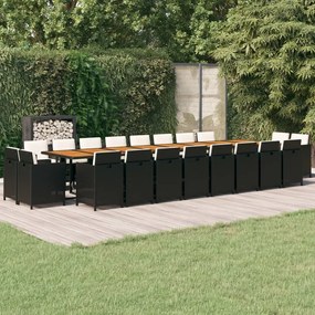 vidaXL 21 pcs conjunto jantar p/ jardim c/ almofadões vime PE preto