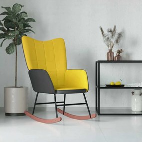 vidaXL Cadeira de baloiço PVC e veludo amarelo mostarda