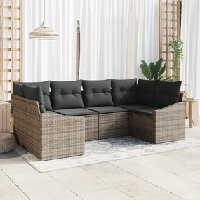 Conjunto de Sofá de Jardim com 6 Peças e Almofadas Cinza Rattan Sintét