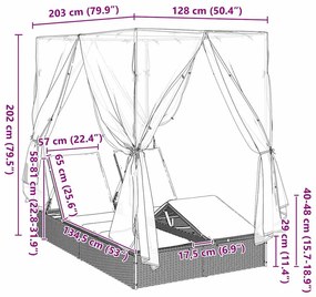 Cama Loungue Dupla Castanho Largo Rattan e Poliéster