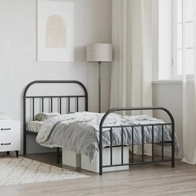 Estrutura de cama com cabeceira e pés 107x203 cm metal preto