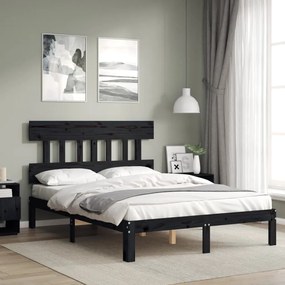 vidaXL Estrutura de cama com cabeceira 120x200cm madeira maciçao preto