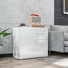 Cómoda, aparador, móvel de arrumação com 2 gavetas, 2 portas e prateleira – 79 x 36 x 74 cm, branco brilhante