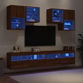 vidaXL 6 pcs conj. móveis de parede p/ TV luzes LED carvalho castanho