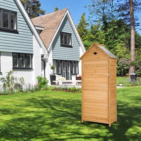 Abrigo de madeira com 5 prateleiras e 2 portas com fechadura e teto impermeável para jardim ou varanda 70 x 45 x 160 cm cor natural