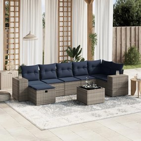 vidaXL 8 pcs conjunto sofás p/ jardim c/ almofadões vime PE cinzento
