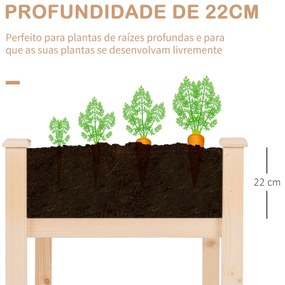 Horta Elevada de Madeira 122,5x56,5x76cm Mesa de Cultivo com Tecido não Tecido e 4 Orifícios de Drenagem para Cultivo de Plantas e Flores Madeira