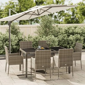 vidaXL 7 pcs conjunto de jantar p/ jardim c/ almofadões vime PE cinza