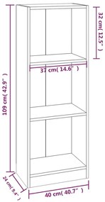 Estante 3 prat. 40x24x109 cm derivados de madeira cinza sonoma