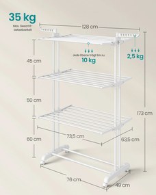 Estendal roupa com 4 níveis e Rodas 63,5 x 128 x 173 cm branco nuvem