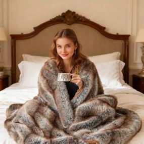 Manta de pele sintética estilo raposa 153 x 203 cm, macia, luxuosa e espessa, aconchegante e quente para cama, sofá ou poltrona Castanha