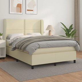 vidaXL Cama com molas/colchão 140x190 cm couro artificial cor creme